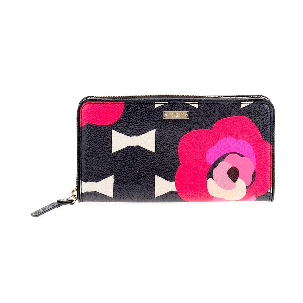 NEW Kate Spade NEW YORK LACEY Flowers and Bows zip-around long wallet